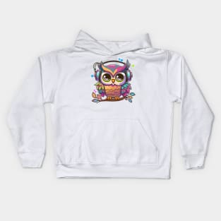 Colorful Musical Pinky Owl Perched on a Tree Kids Hoodie